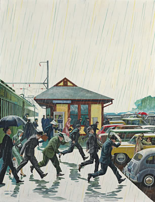 Commuters in the Rain