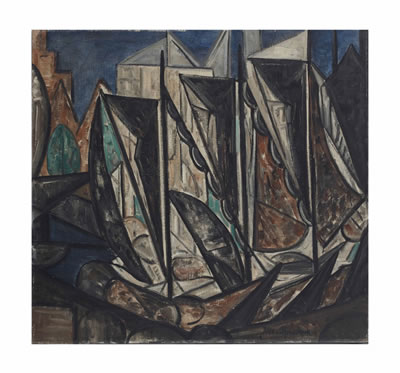 Compositie (Haventje met gemeerde botters)