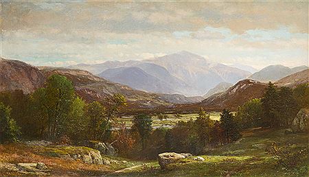 Landscape painting of intervale leading to Mt. Washington
