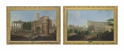 A Roman capriccio with the Colosseum and the Arch of Constantine; and A Roman capriccio with the Campo Vaccino, the Arch of Septimus Serverus, the Temple of Saturn and the Palazzo dei Senatori by Giovanni Battista Busiri - Auction record, sale price, and art valuation. Compare with similar artists and explore comparable artworks.