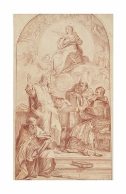 Saint John the Evangelist disputing the Doctrine of the Immaculate Conception with Saints Gregory, Augustine and John Chrysostom by Carlo Maratti - Auction record, sale price, and art valuation. Compare with similar artists and explore comparable artworks.