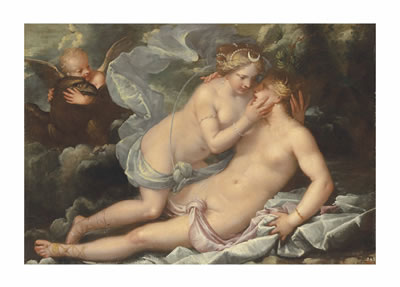Jupiter in the guise of Diana and the nymph Callisto