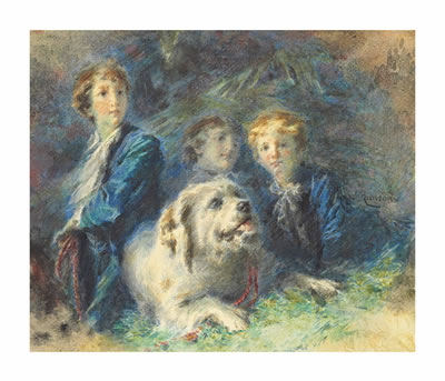 The Troubetzkoy Children and their dog by Daniele Ranzoni - Auction record, sale price, and art valuation. Compare with similar artists and explore comparable artworks.