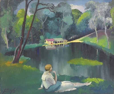 Femme devant le lac