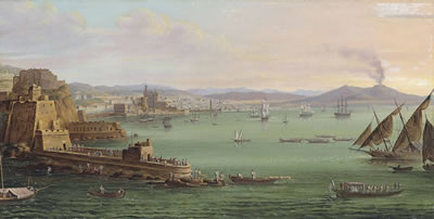 The bay of Naples with the Castel dell'Ovo, the Vesuvius beyond
