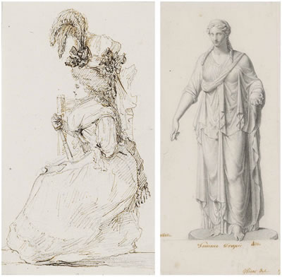 A seated woman with a feathered hat and holding a fan, seen in profile (pair) by Vivant Dominique Denon - Auction record, sale price, and art valuation. Compare with similar artists and explore comparable artworks.