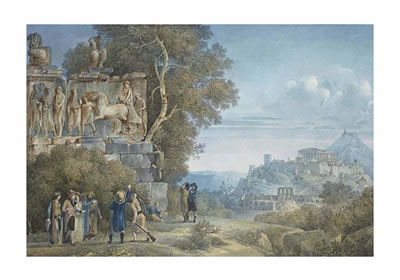 Des archéologues examinant un bas-relief aux abords de la ville d'Athènes