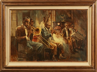 "Preservation Hall Jazz Band" by Al Federico - Auction record, sale price, and art valuation. Compare with similar artists and explore comparable artworks.
