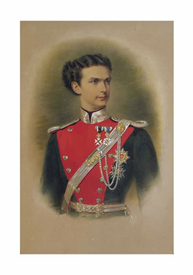 Ludwig II (1845-1886), King of Bavaria 1864-1886, in the uniform of the Bavarian Regiment, wearing the breast-stars of the Royal Bavarian Orders of St Hubert and St George, the badge of the Royal Bavarian Military Order of Max-Joseph and the badge of the