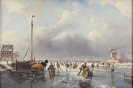 Winterlandschaft mit Schlittschuhläufern
