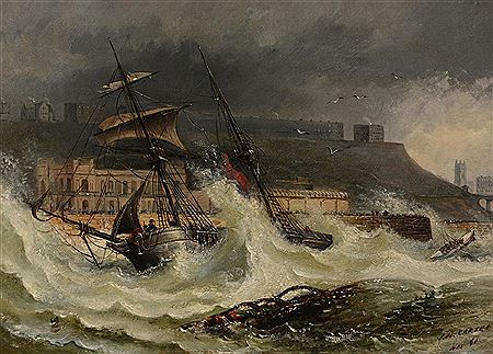 Ramsgate Harbour in a storm (a pair)