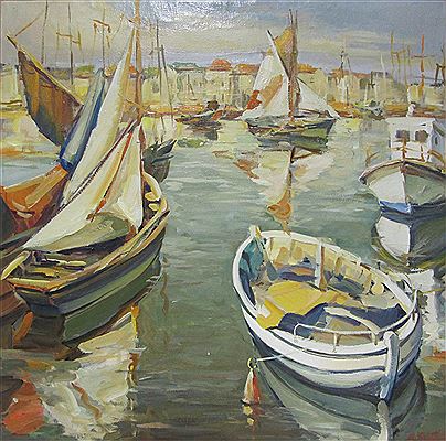 Boats in the Harbour by Michael Slutsker - Auction record, sale price, and art valuation. Compare with similar artists and explore comparable artworks.