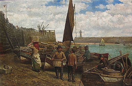 Unloading the Catch Whitby Harbour below Pier Road by William Henderson - Auction record, sale price, and art valuation. Compare with similar artists and explore comparable artworks.