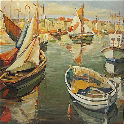 Boats in the Harbour by Michael Slutsker - Auction record, sale price, and art valuation. Compare with similar artists and explore comparable artworks.
