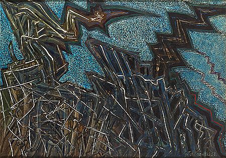 Sample artwork by Henryk Kozakiewicz (1936 - 1985), known for surrealist paintings and graphic art - View similar artists and auction records