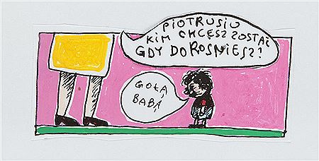 "Piotrusiu, kim chcesz zostac gdy dorosniesz?", satirical illustration
