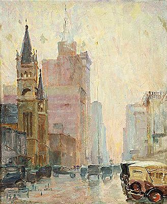"Houston, Main Street in the Rain, 1924" by Grace Spaulding John - Auction record, sale price, and art valuation. Compare with similar artists and explore comparable artworks.
