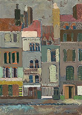 Untitled (Sedanfassade mit Ladenschildern) by Albert Wigand - Auction record, sale price, and art valuation. Compare with similar artists and explore comparable artworks.