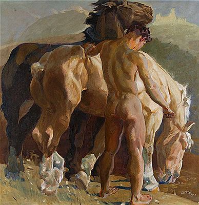 Nackter Jüngling mit Pferdepaar. by Ludvik Vacatko - Auction record, sale price, and art valuation. Compare with similar artists and explore comparable artworks.