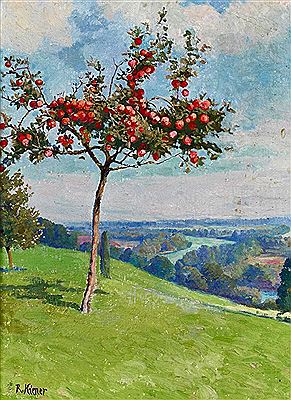 Apfelbaum vor Flusslandschaft