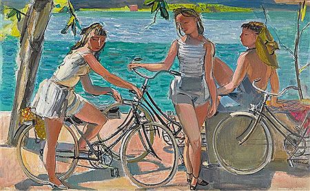 Trois jeunes filles à vélo