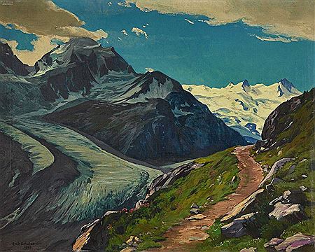 Tschiervagletscher mit Berninagruppe by Emil Schulze - Auction record, sale price, and art valuation. Compare with similar artists and explore comparable artworks.