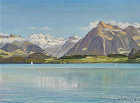 Ausblick vom Schadaupark Thun mit Niesen und Blümlisalp by Adolf Wyttenbach-Brand - Auction record, sale price, and art valuation. Compare with similar artists and explore comparable artworks.