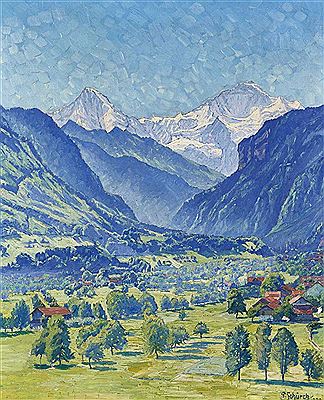 Sommerliches Tal mit Mönch und Jungfrau