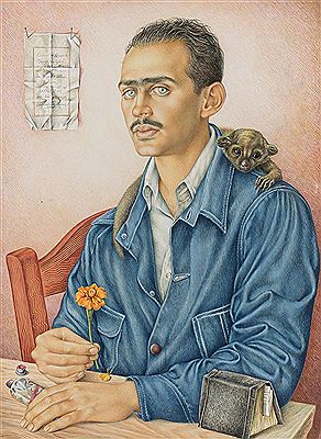 Painter George Hutzler, Age 28, with His Pet Bimba, 1949