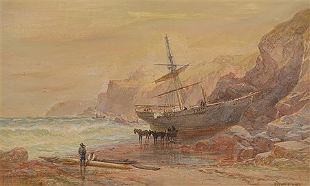 Schooner driven ashore by Sydney Ernest Hart - Auction record, sale price, and art valuation. Compare with similar artists and explore comparable artworks.