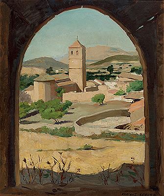 Vista de pueblo con iglesia
