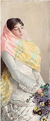 Jeune-femme au bouquet de pensées