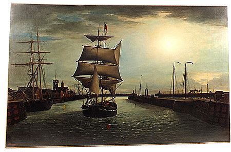 Ship in full mast entering Lowestoft harbour