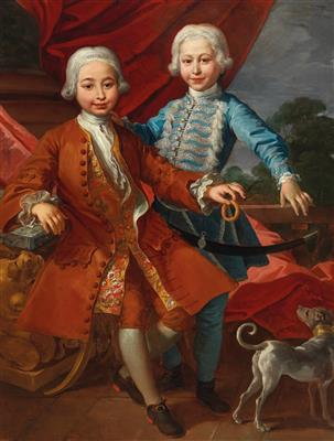 A portrait of two juvenile princes of the royal family of Naples and Sicily, probably Princes Gabriel and Carlos Antonio de Borbón by Carlo Amalfi - Auction record, sale price, and art valuation. Compare with similar artists and explore comparable artworks.