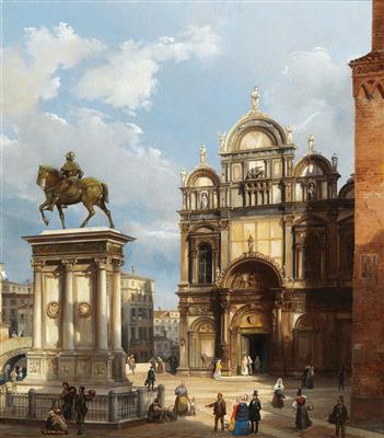 The Campo Santi Giovanni e Paolo in Venice with the equestrian monument to Bartolomeo Colleoni and the Scuola Grande di San Marco in the background