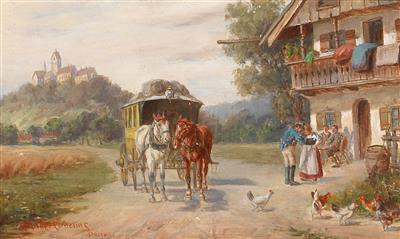 The Post Coach Stops, monastery in the background