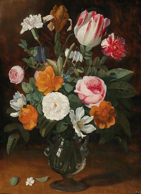 A still life of roses, tulips, carnations, irises and forget-me-nots in a glass vase by Jan Philipp van Thielen - Auction record, sale price, and art valuation. Compare with similar artists and explore comparable artworks.