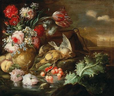 A pair of fruit and flower still lifes