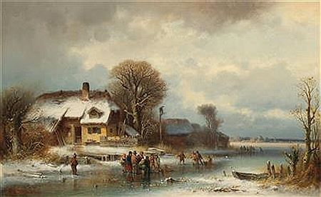 Winter landacape with ice skaters by Anton Doll - Auction record, sale price, and art valuation. Compare with similar artists and explore comparable artworks.
