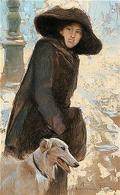 Elegant young lady with a dog by Arnaldo Ferraguti - Auction record, sale price, and art valuation. Compare with similar artists and explore comparable artworks.