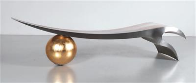 A stainless steel object, Model “B-Wing with Golden Ball”