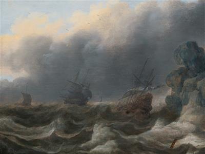 Ships in a stormy sea near a cliff by Cornelis Leonardsz Stooter - Auction record, sale price, and art valuation. Compare with similar artists and explore comparable artworks.