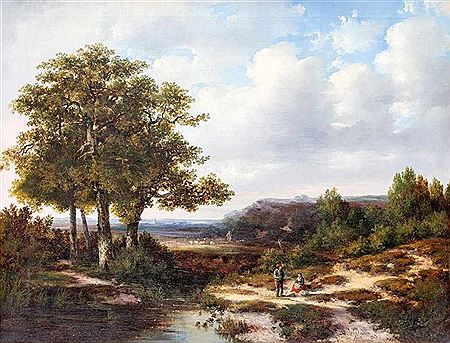 Vast landscape with resting farmers couple