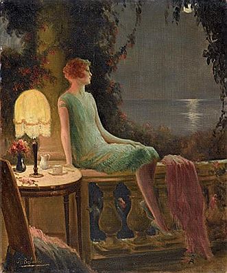Élégante sur une terrasse au clair de lune