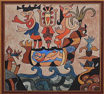 Personnages fantastiques sur un bateau