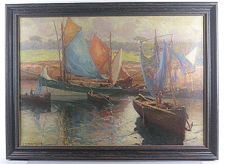 Trawlers in Concarneau by Emil Benediktoff Hirschfeld - Auction record, sale price, and art valuation. Compare with similar artists and explore comparable artworks.