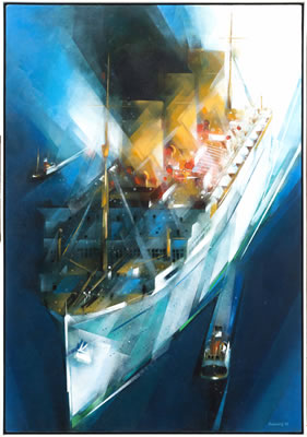 Sample artwork by Donald Hugo Stoltenberg (1927 - 2016), known for graphic design, abstract expressionist painting, ocean liners, marine art - View similar artists and auction records