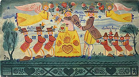 Jesus, Mary and Joseph with the three Wise Men, the three Kings and two angels