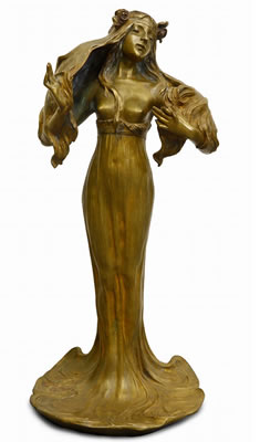 ART-NOUVEAU STYLE FEMALE FIGURAL BRONZE LAMP