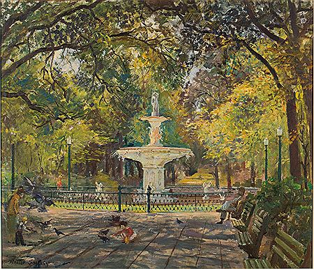 Fountain in Forsyth Park, Savannah by Hattie Saussy - Auction record, sale price, and art valuation. Compare with similar artists and explore comparable artworks.